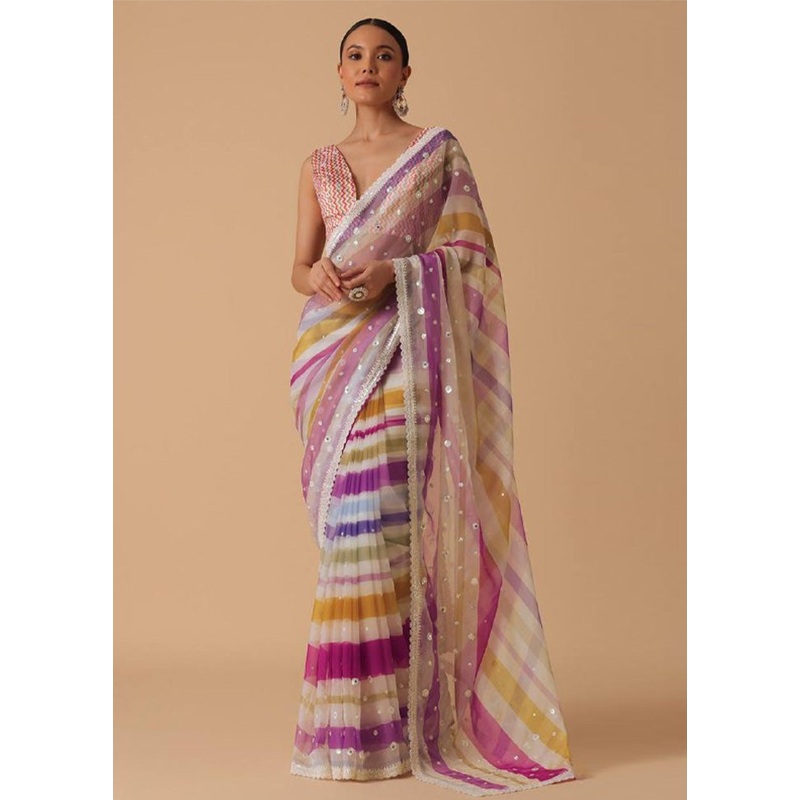 Multicolor Georgette Saree With Blouse Piece - JD986584960
