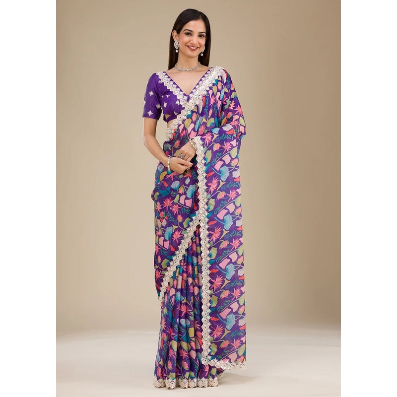 Multicolor Georgette Saree With Blouse Piece - JD986584963
