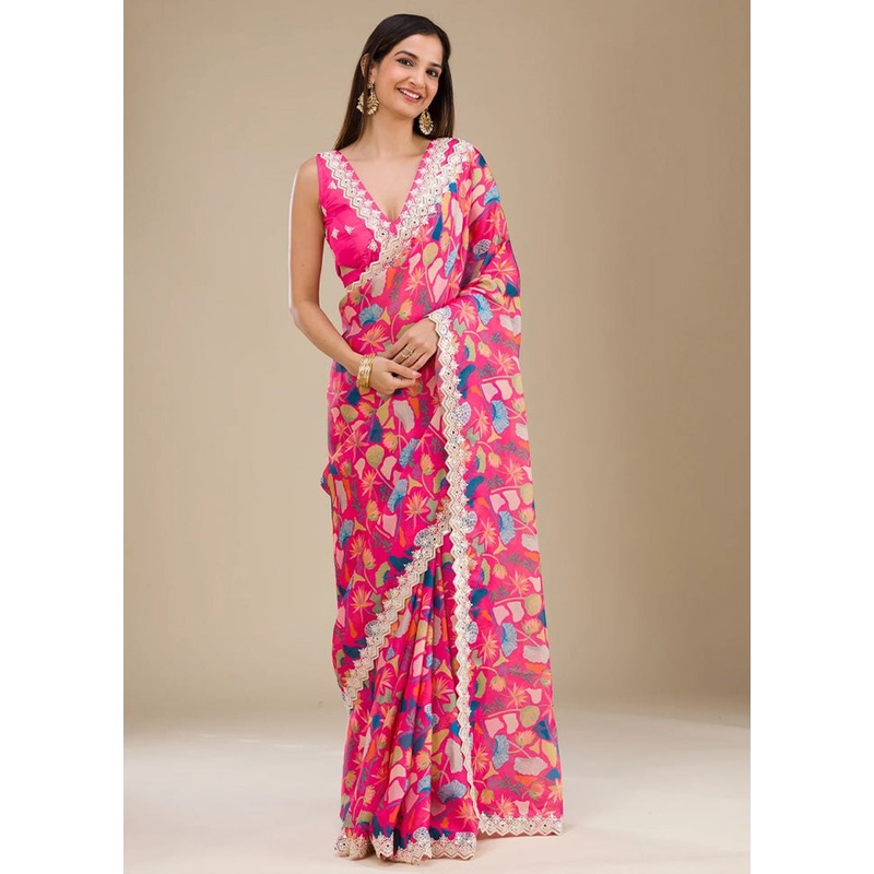 Multicolor Georgette Saree With Blouse Piece - JD986584964