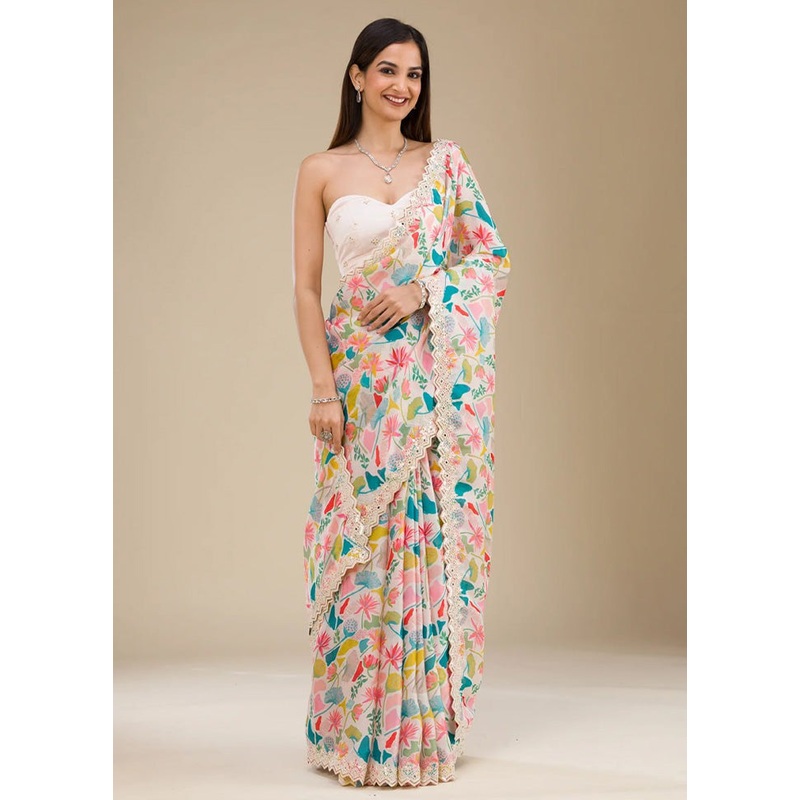 Multicolor Georgette Saree With Blouse Piece - JD986584965