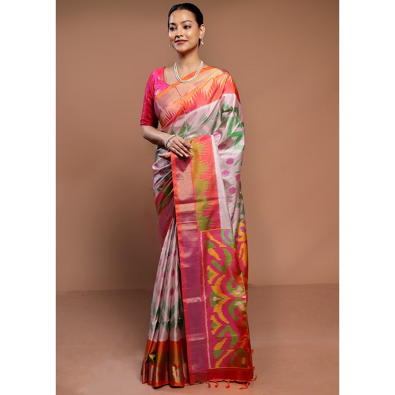 Multicolor Handloom Kanchipuram Pure Silk Saree With Blouse Piece - JD986585010