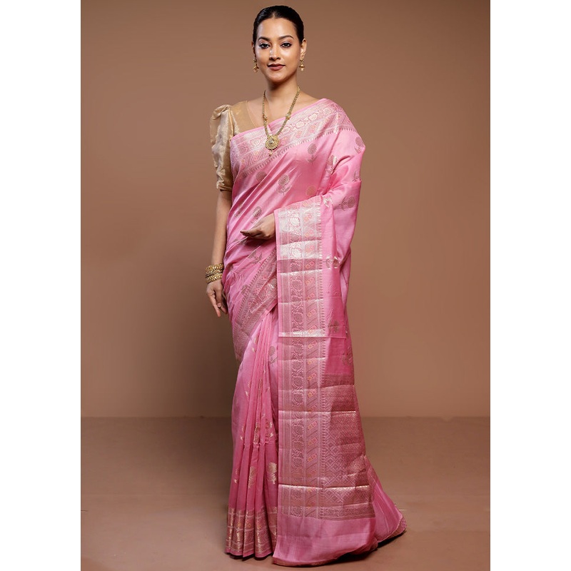 Pink Dupion Silk Saree With Blouse Piece - JD986585007