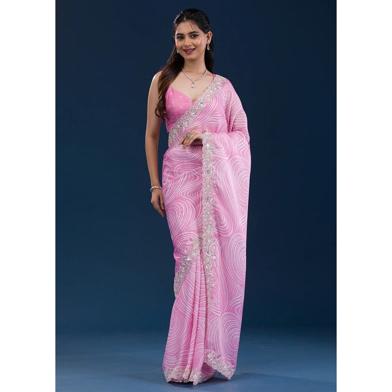 Pink Georgette Saree With Blouse Piece - JD986584951