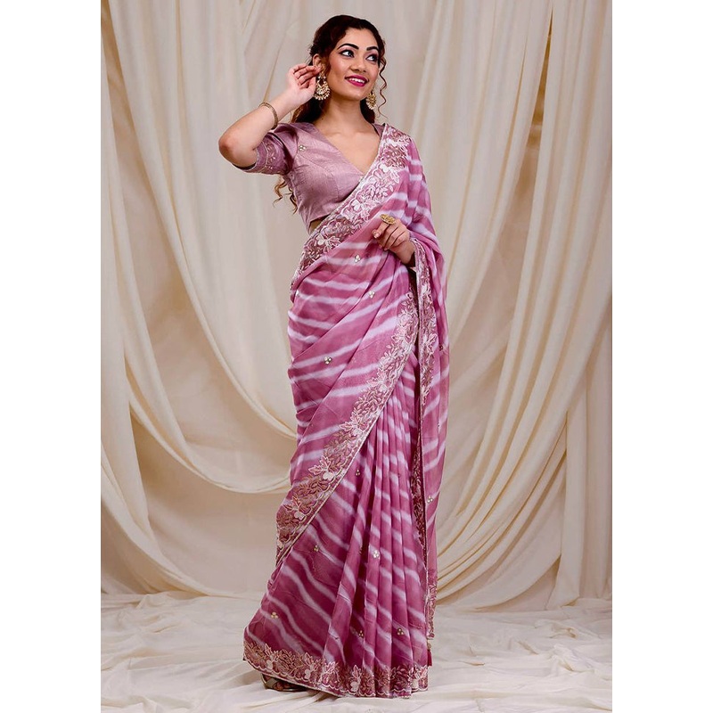 Purple Georgette Saree With Blouse Piece - JD986584939