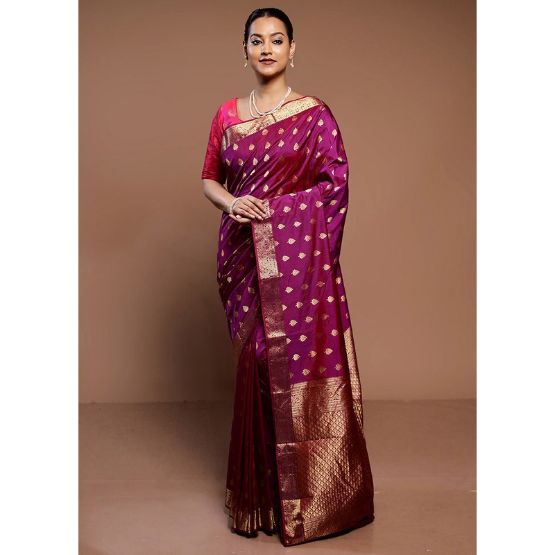 Purple Handloom Kanjivaram Pure Silk Saree With Blouse Piece - JD986585005