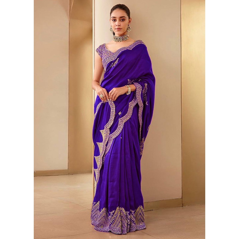 Purple Spun Silk Saree With Blouse Piece - JD986584936