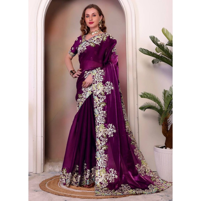 Purple Spun Silk Saree With Blouse Piece - JD986584937