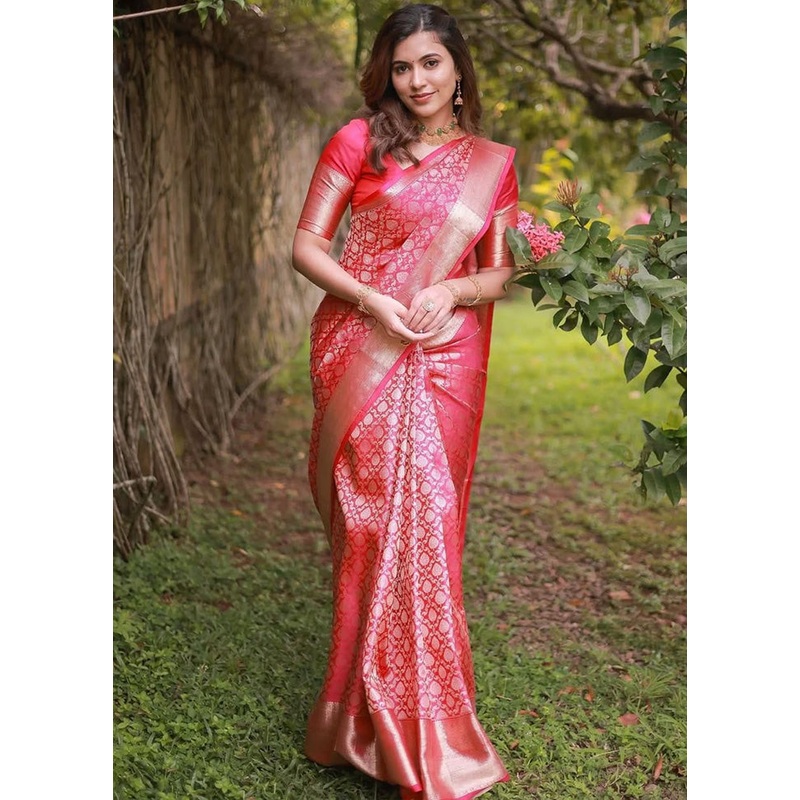 Rani Banarasi Silk Saree With Blouse Piece - JD986584933