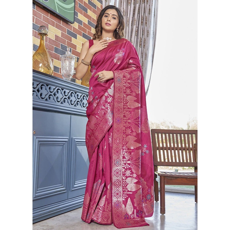 Rani Banarasi Silk Saree With Blouse Piece - JD986584934