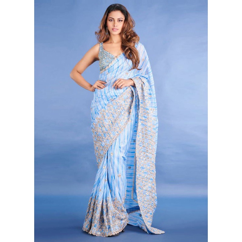 Sky Blue Georgette Saree With Blouse Piece - JD986584927