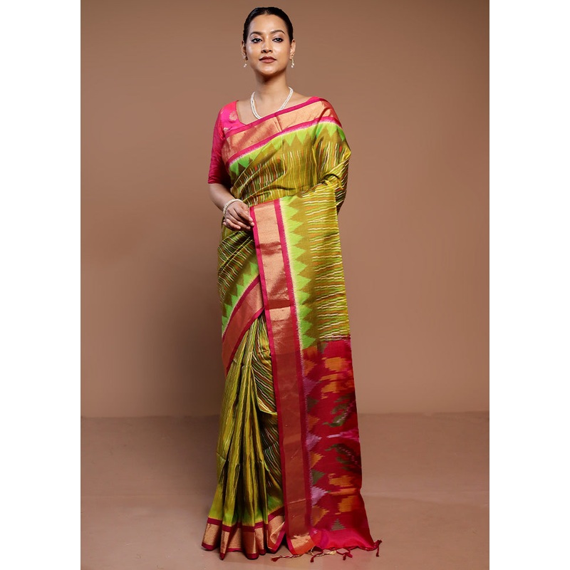 Yellow Handloom Kanchipuram Pure Silk Saree With Blouse Piece - JD986584998
