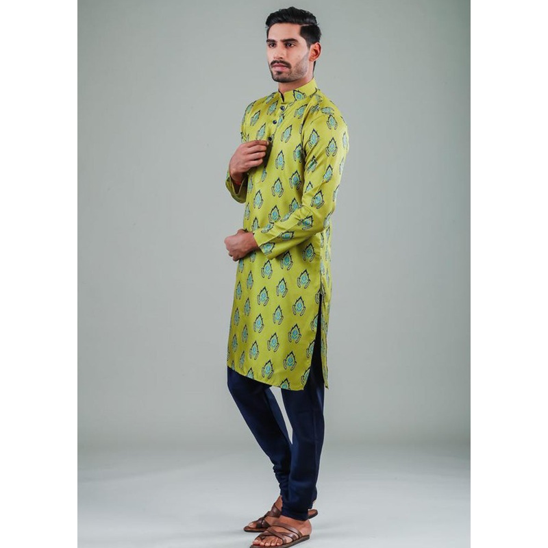 2 Pc Green Dupion Silk Kurta Pajama Set - JD986584815