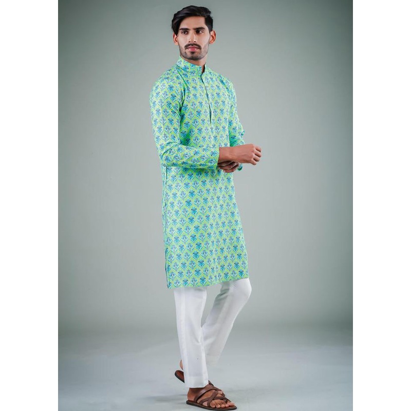 2 Pc Green Dupion Silk Kurta Pajama Set - JD986584821