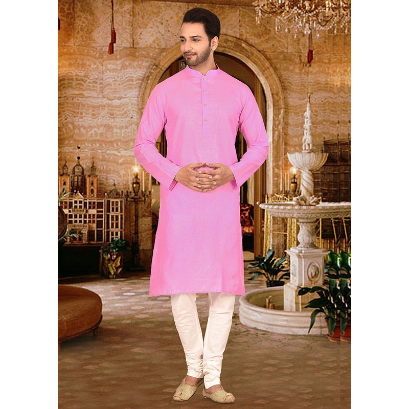 2 Pc Pink Cotton Kurta Pajama Set - JD986584806