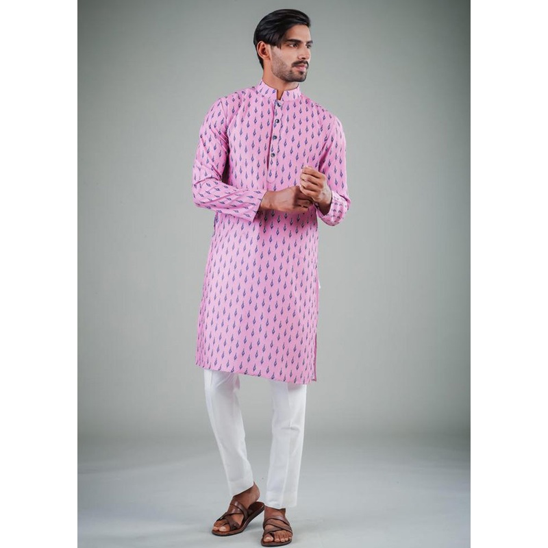 2 Pc Pink Dupion Silk Kurta Pajama Set - JD986584820