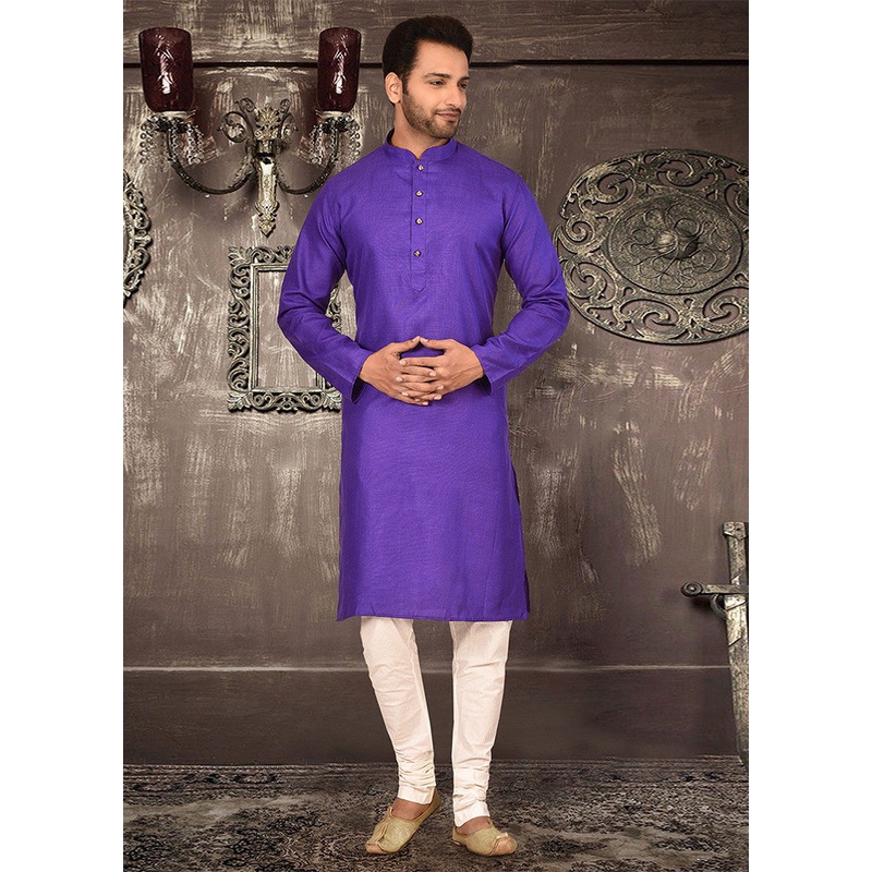 2 Pc Purple Cotton Kurta Pajama Set - JD986584810