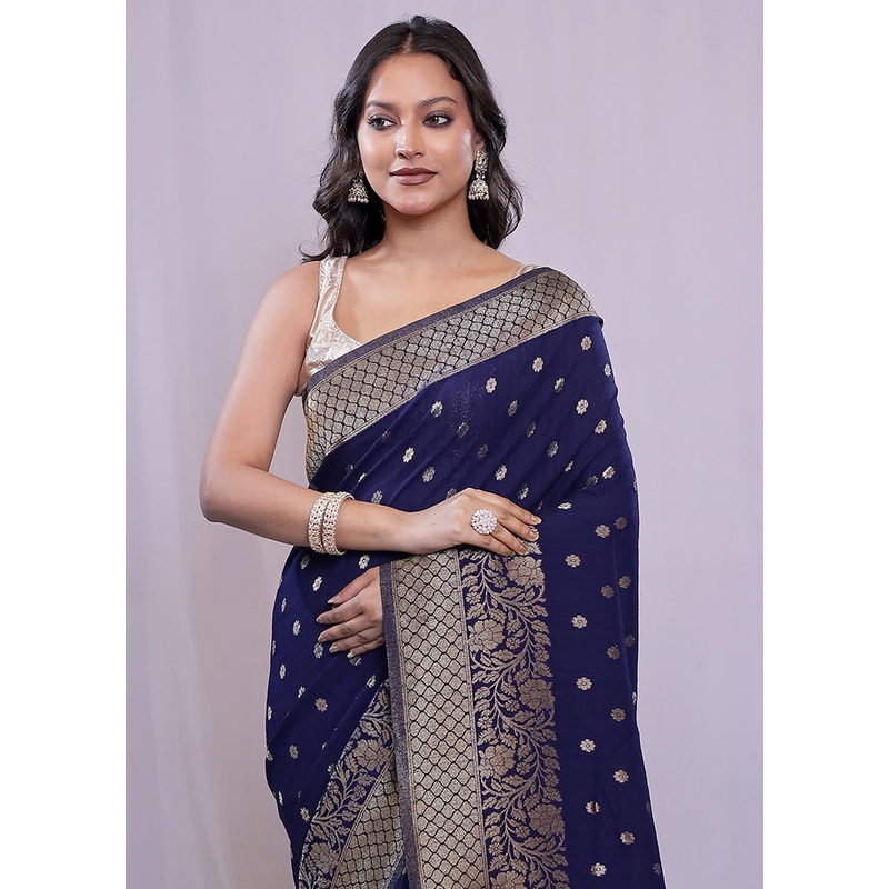 Blue Georgette Saree With Blouse Piece - JD986584715