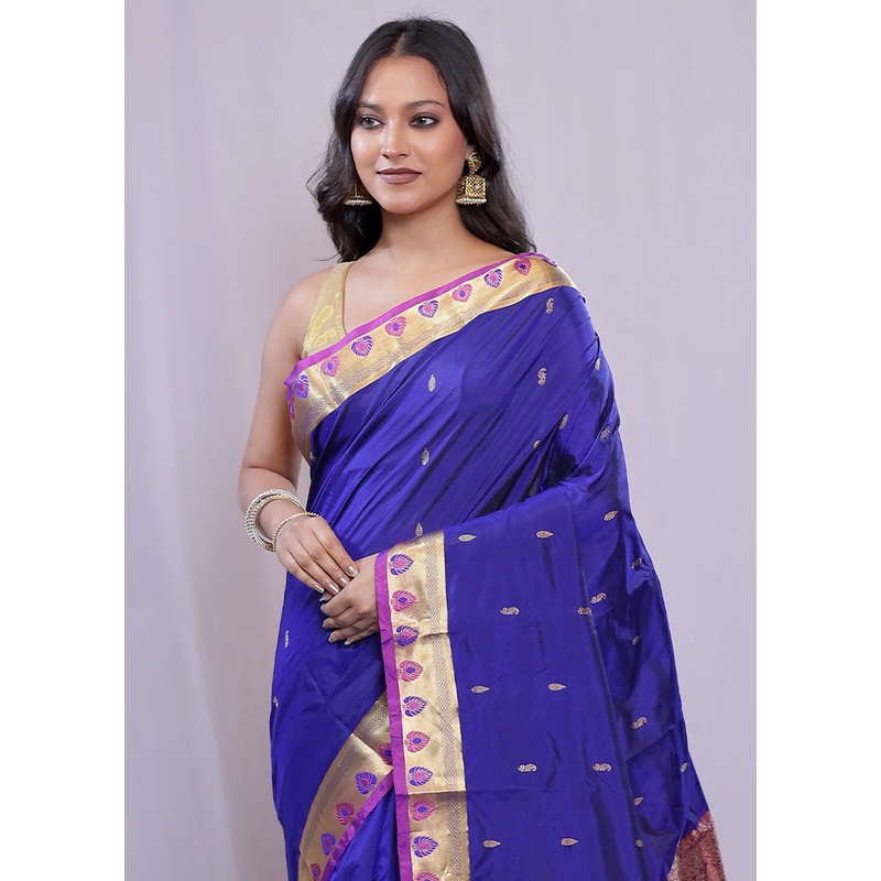 Blue Kanjivaram Silk Saree With Blouse Piece - JD986584714