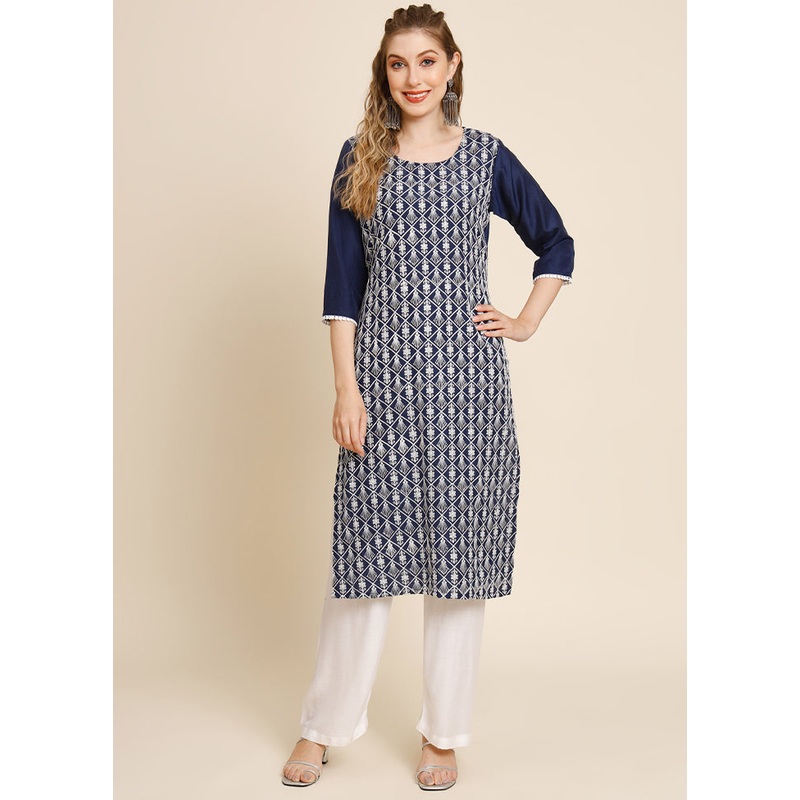 Blue Readymade Georgette Long Kurti - JD986584701