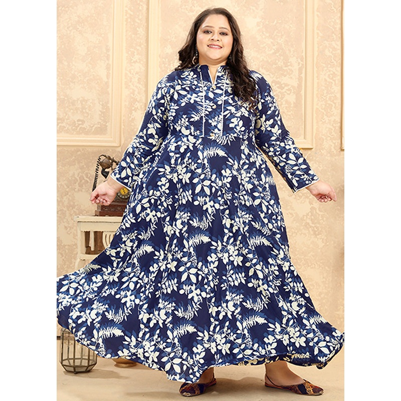 Blue Readymade Rayon Gown - JD986584697