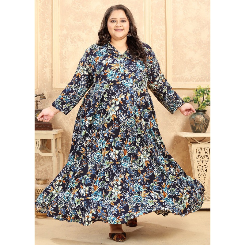 Blue Readymade Rayon Gown - JD986584698