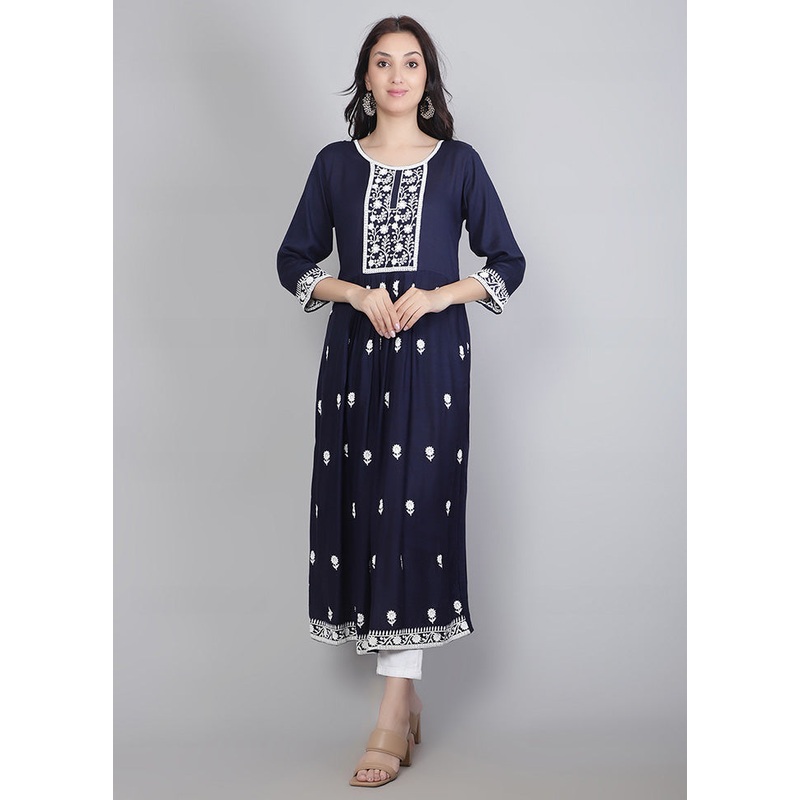 Blue Readymade Rayon Kurti - JD986584687