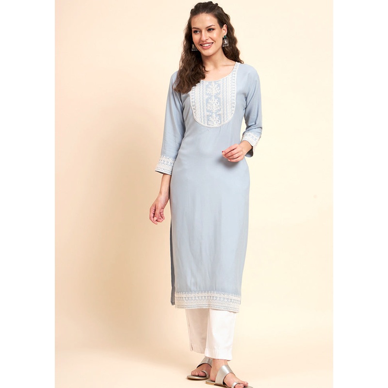 Blue Readymade Rayon Kurti - JD986584688