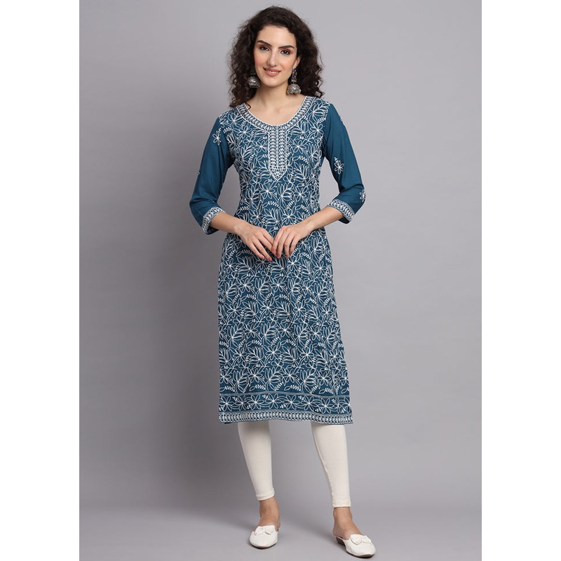 Blue Readymade Rayon Kurti - JD986584691