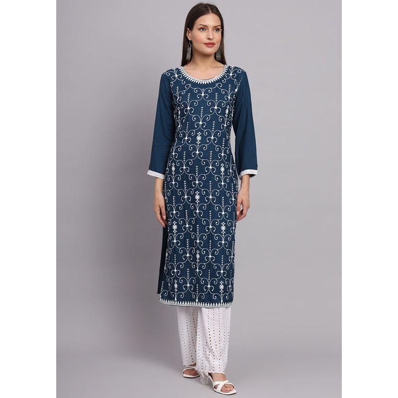 Blue Readymade Rayon Kurti - JD986584692