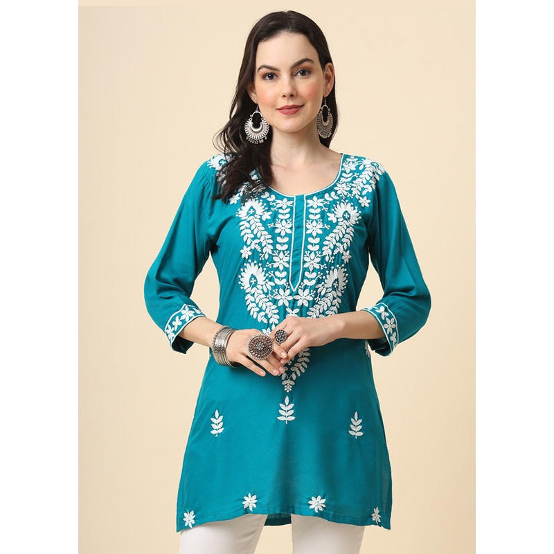 Blue Readymade Rayon Kurti - JD986584695
