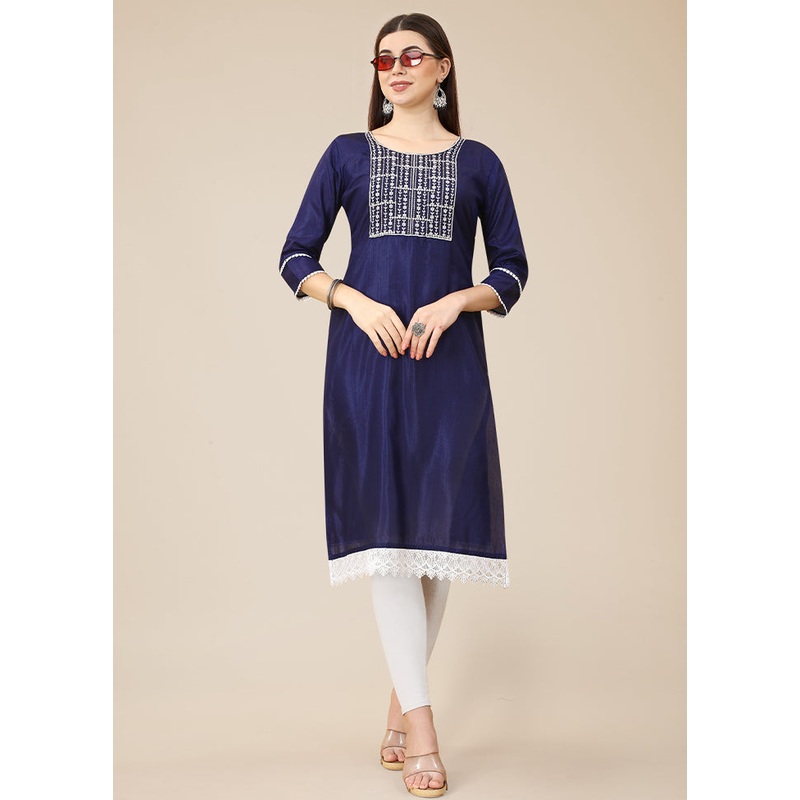 Blue Readymade Silk Long Kurti - JD986584679