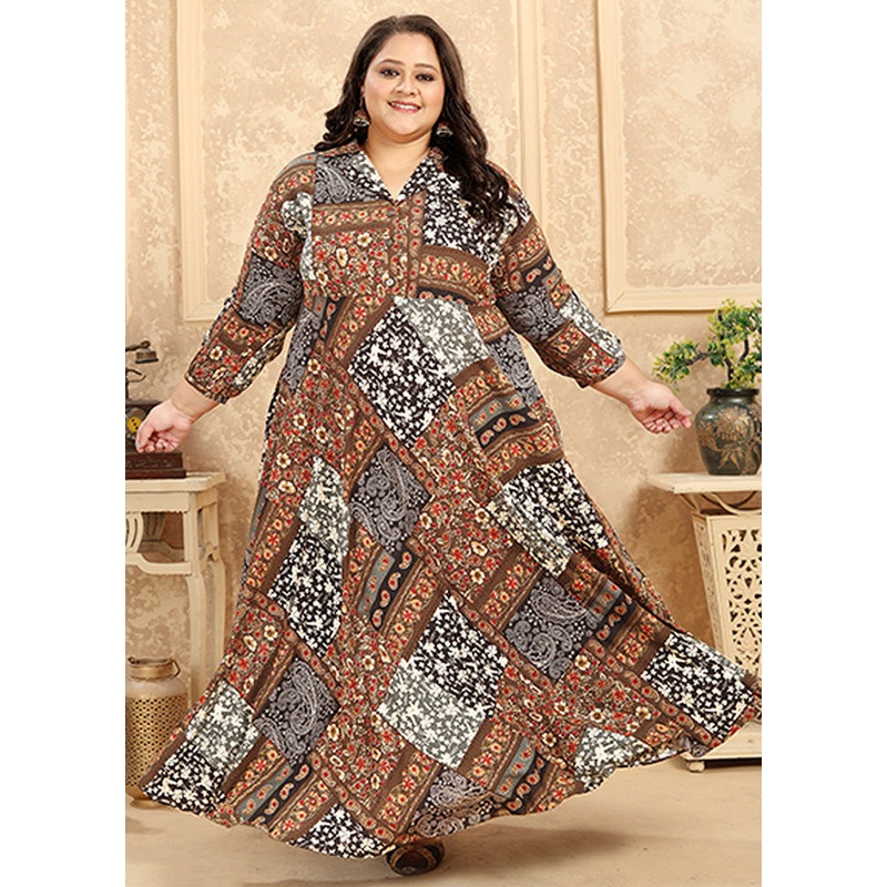Brown Readymade Rayon Gown - JD986584673