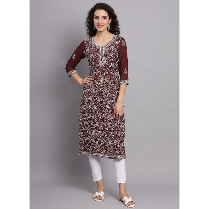 Brown Readymade Rayon Kurti - JD986584671