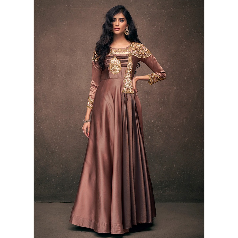 Brown Readymade Silk Gown - JD986584670
