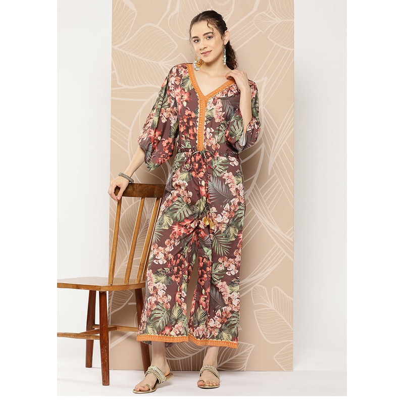Brown Readymade Silk Jumpsuit - JD986584668
