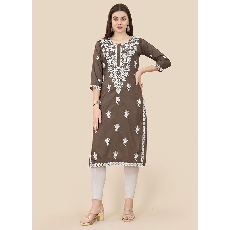Brown Readymade Silk Kurti - JD986584666
