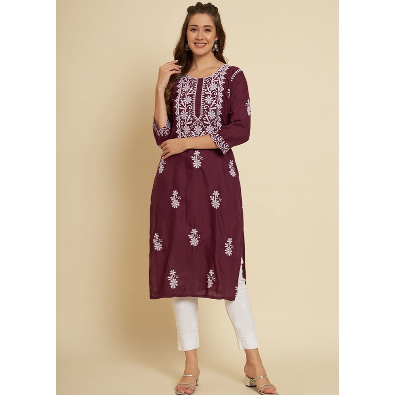 Burgundy Readymade Cotton Long Kurti - JD986584665