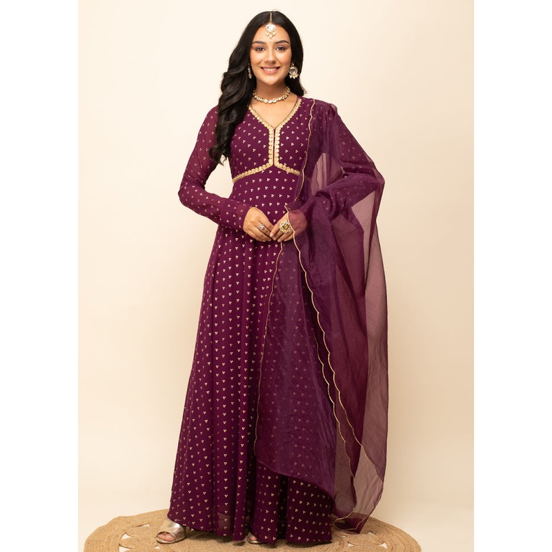 Burgundy Readymade Georgette Indian Dress - JD986584664