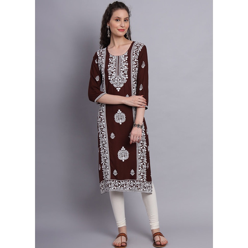 Coffee Readymade Rayon Kurti - JD986584660