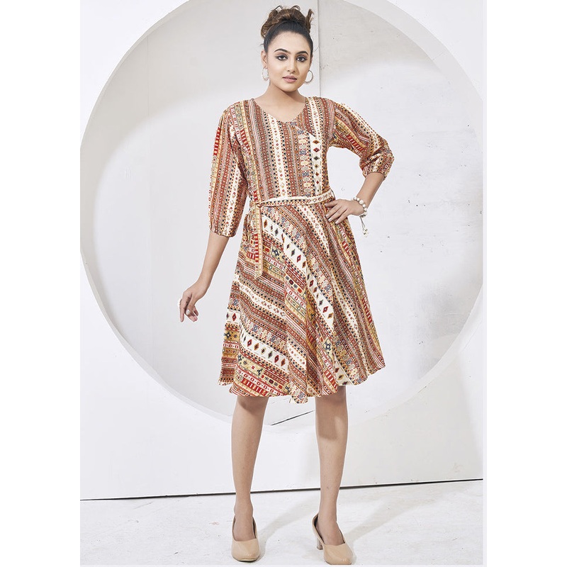 Cream Readymade Cotton Kurti - JD986584659