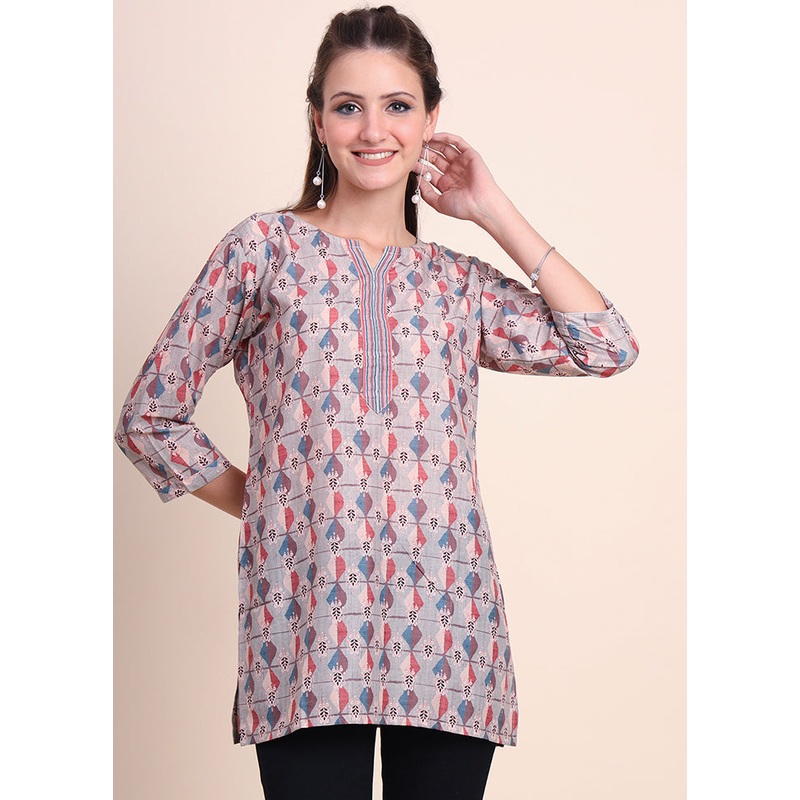 Cream Readymade Cotton Short Kurti - JD986584658