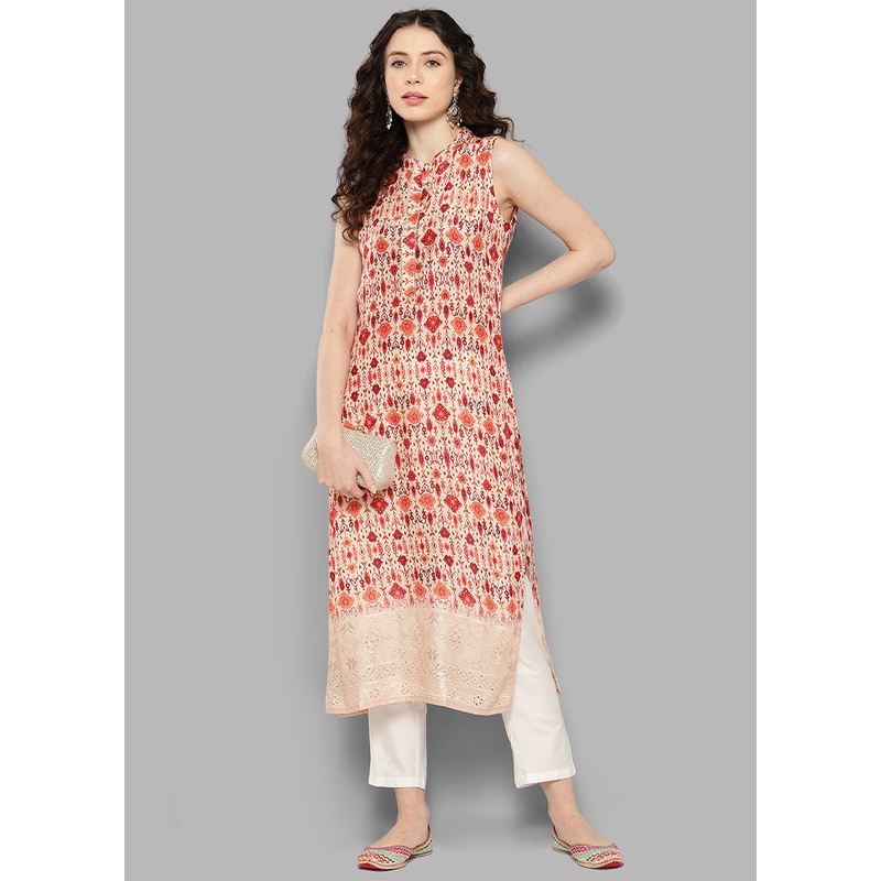 Cream Readymade Net Kurti - JD986584657