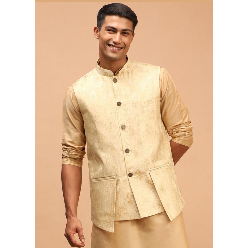 Cream Silk Nehru Jacket - JD986584739