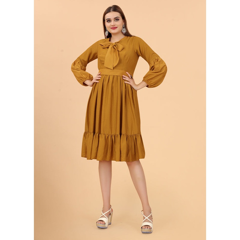 Gold Readymade Viscose Dress - JD986584651