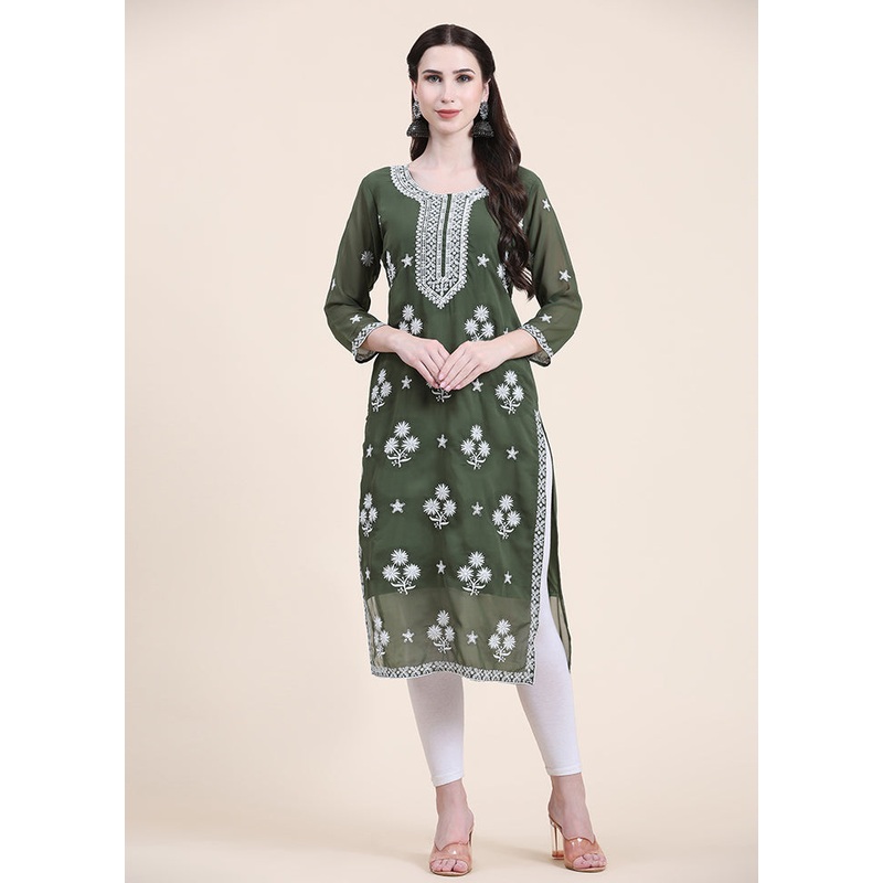 Green Readymade Cotton Long Kurti - JD986584646