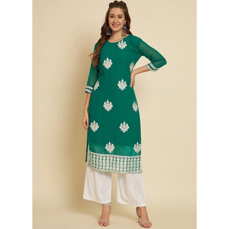 Green Readymade Cotton Long Kurti - JD986584647