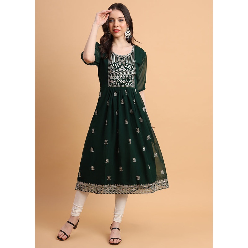 Green Readymade Georgette Kurti - JD986584643