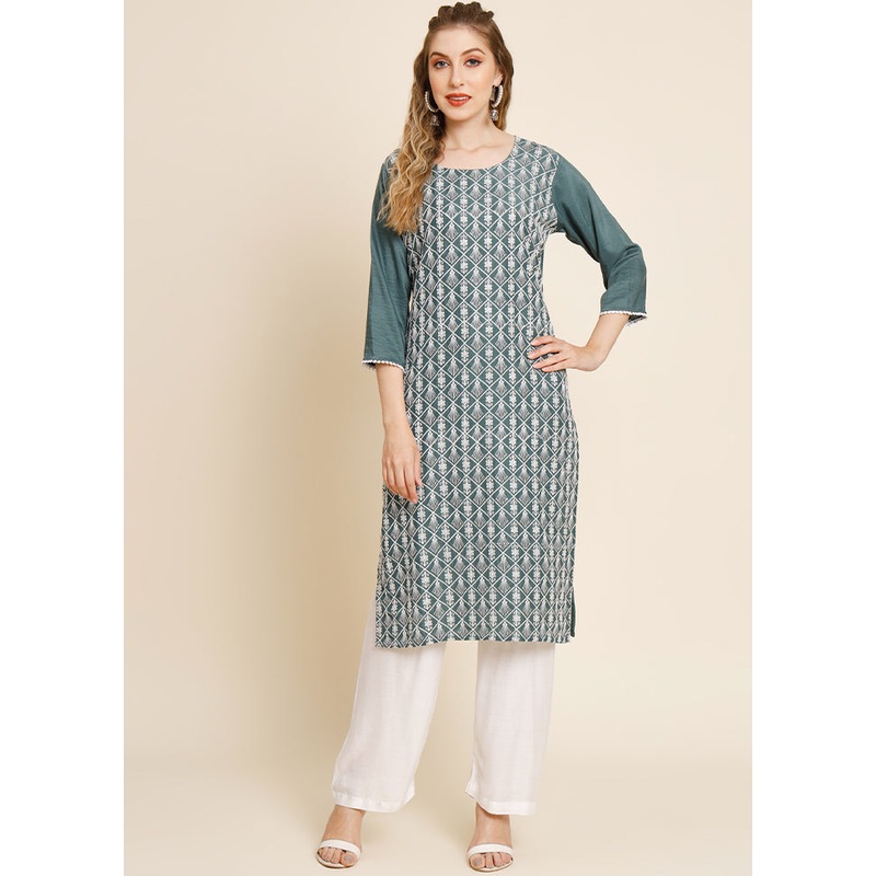 Green Readymade Georgette Long Kurti - JD986584642