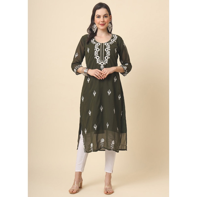 Green Readymade Georgette Short Top - JD986584640