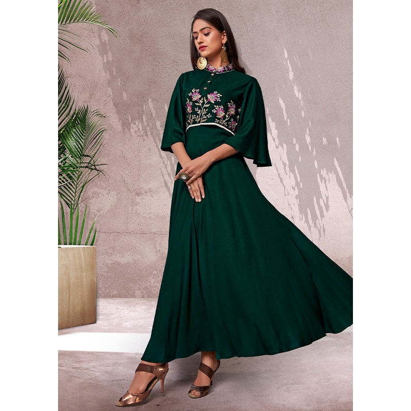 Green Readymade Rayon Gown - JD986584634